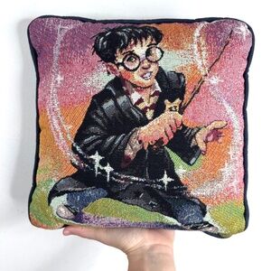 VTG Harry Potter Woven Tapestry Throw Pillow Needlepoint Early Art Harry Wand